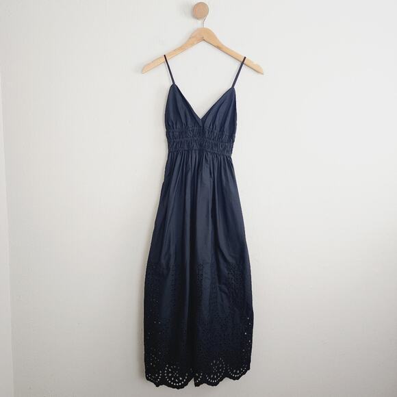 NEW J. Crew Black V-Neck Smocked Waist Sleeveless Midi Dress - Picture 1 of 13
